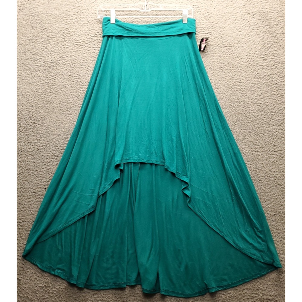 Poetry A-Line Maxi Skirt Women's L Green Stretch Comfort Waist High Low Pull On